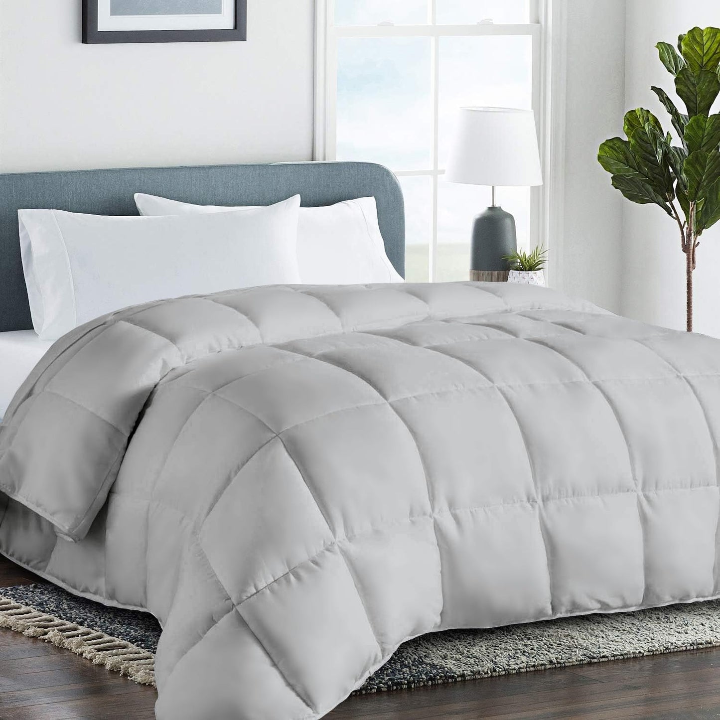 COHOME Quilted King Size Comforter - All-Season Down Alternative Duvet Insert - Luxury Hotel Warm Comforter with Anti-Clump Tech & 8 Tabs - Reversible - Breathable - Light Grey(90"x102")