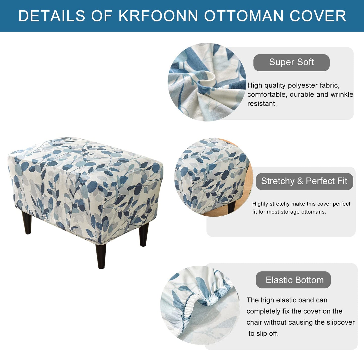 KRFOONN Ottoman Slipcovers Stretch Rectangle Footrest Stool Covers Printed Ottoman Cover for Foot Stool Furniture Protector with Non Slip Elastic Bottom(04, Large)