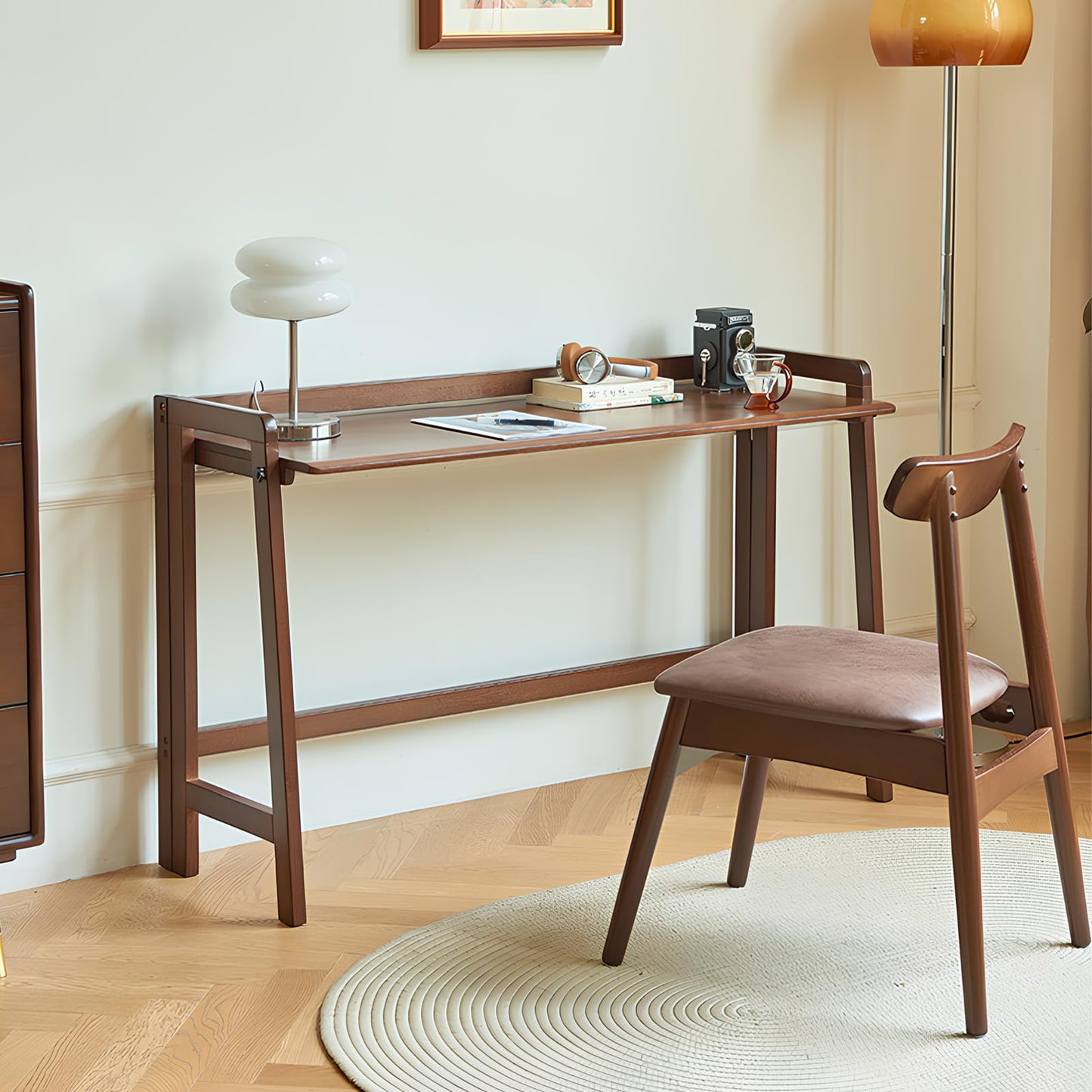 Cttasty Computer Desk, Foldable Desk, Home Office Desks, Solid Wood Writing Desk, Mid Century Modern Desks, Oak Study Table, Folding Desks for Small Spaces, 31.5 W x 27.6 H x 13.6 D Inches, Walnut