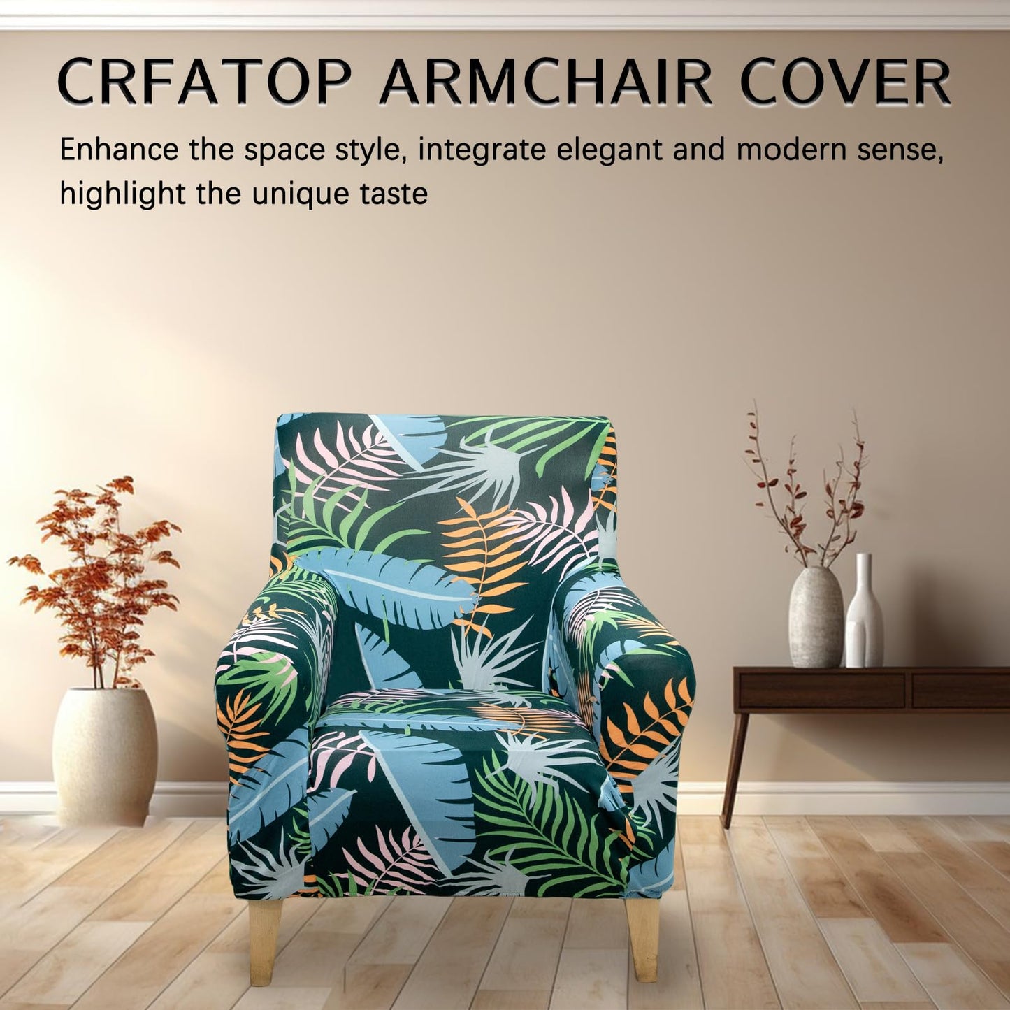 Adigau Printed Slip Covers for Armchairs Modern Elastic Chair Slipcovers 1-Piece Single Seat Sofa Protector for Living Room Stretch Couch Chair Cover(Green Grove)