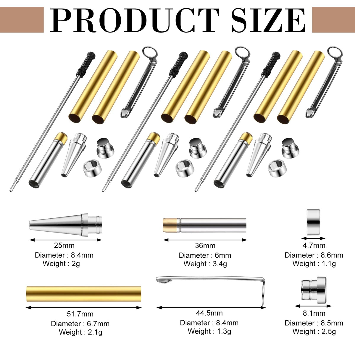 Colarr 10 Pcs Pen Kits for Wood Turning 7mm Slimline Pen Twist Kit with Refill Lathe Turning Supplies for Making Office Classroom Supplies DIY Friend Teacher Student Gifts(Silver)