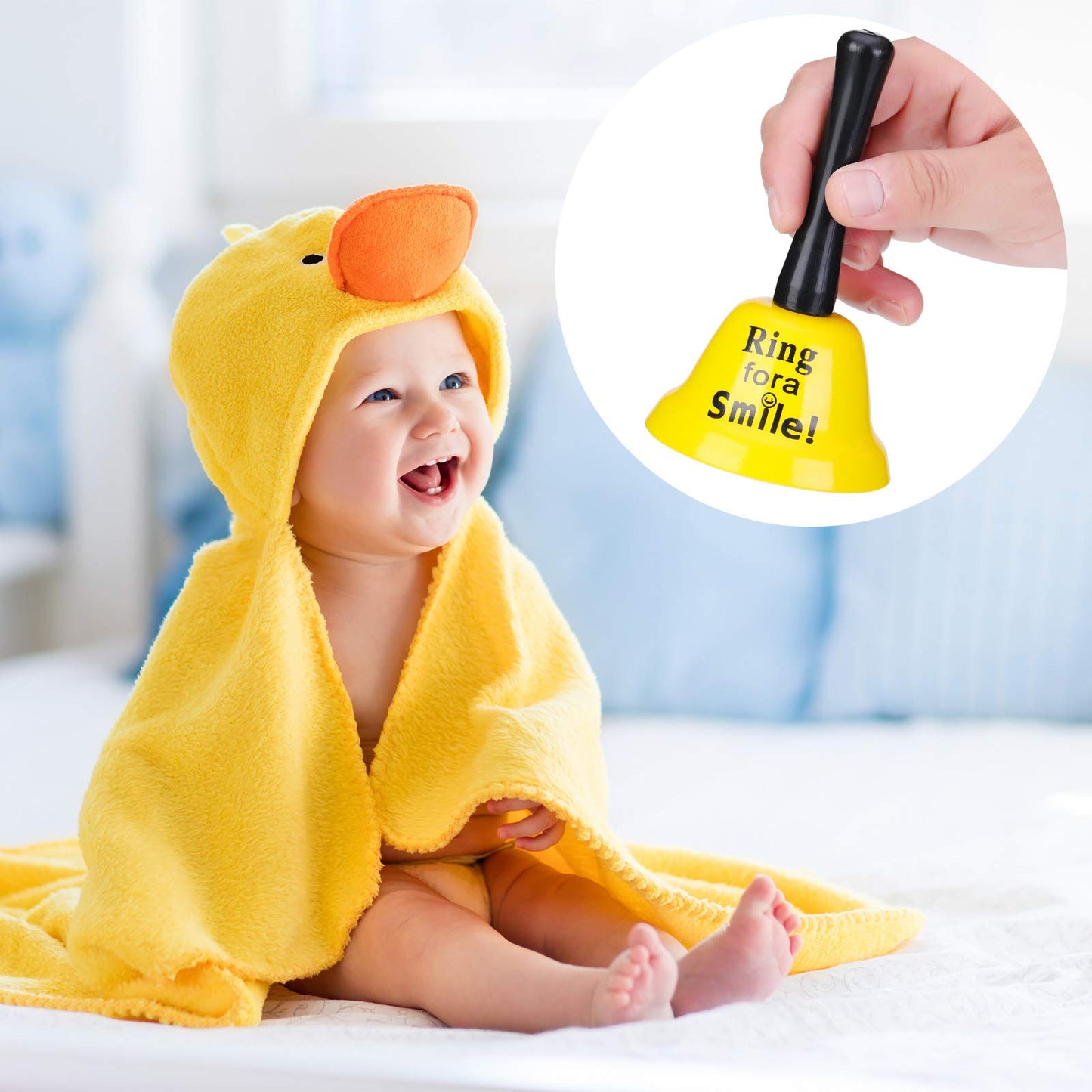 2 Pieces Ring Service Call Bell Smile Hand Ringing Bell for Hotel Counter Reception Restaurant Food Line, Wedding Events,2 Styles (Yellow)