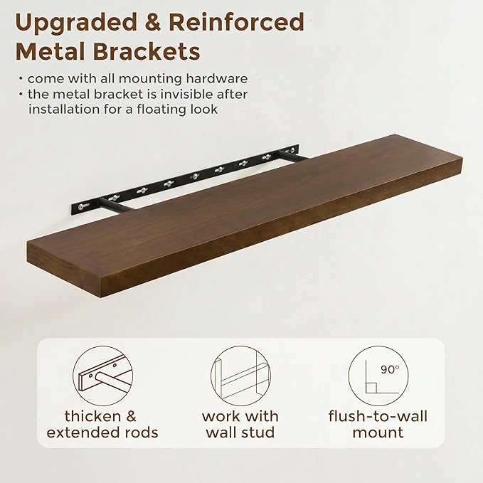 fuqing 40 Inch Floating Shelves | 6.7 Inch Deep Dark Wood Floating Shelves