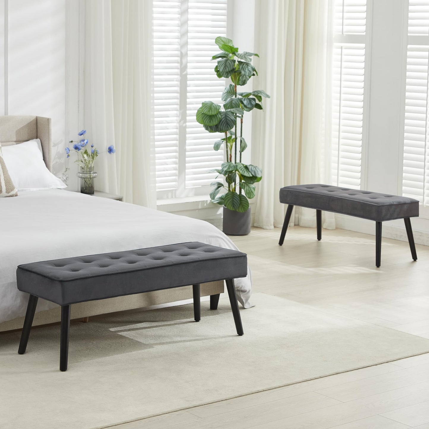 UDAX 40'' Upholstered Bench, Entryway Ottoman with Wooden Legs for Living Room, End of Bed Bench