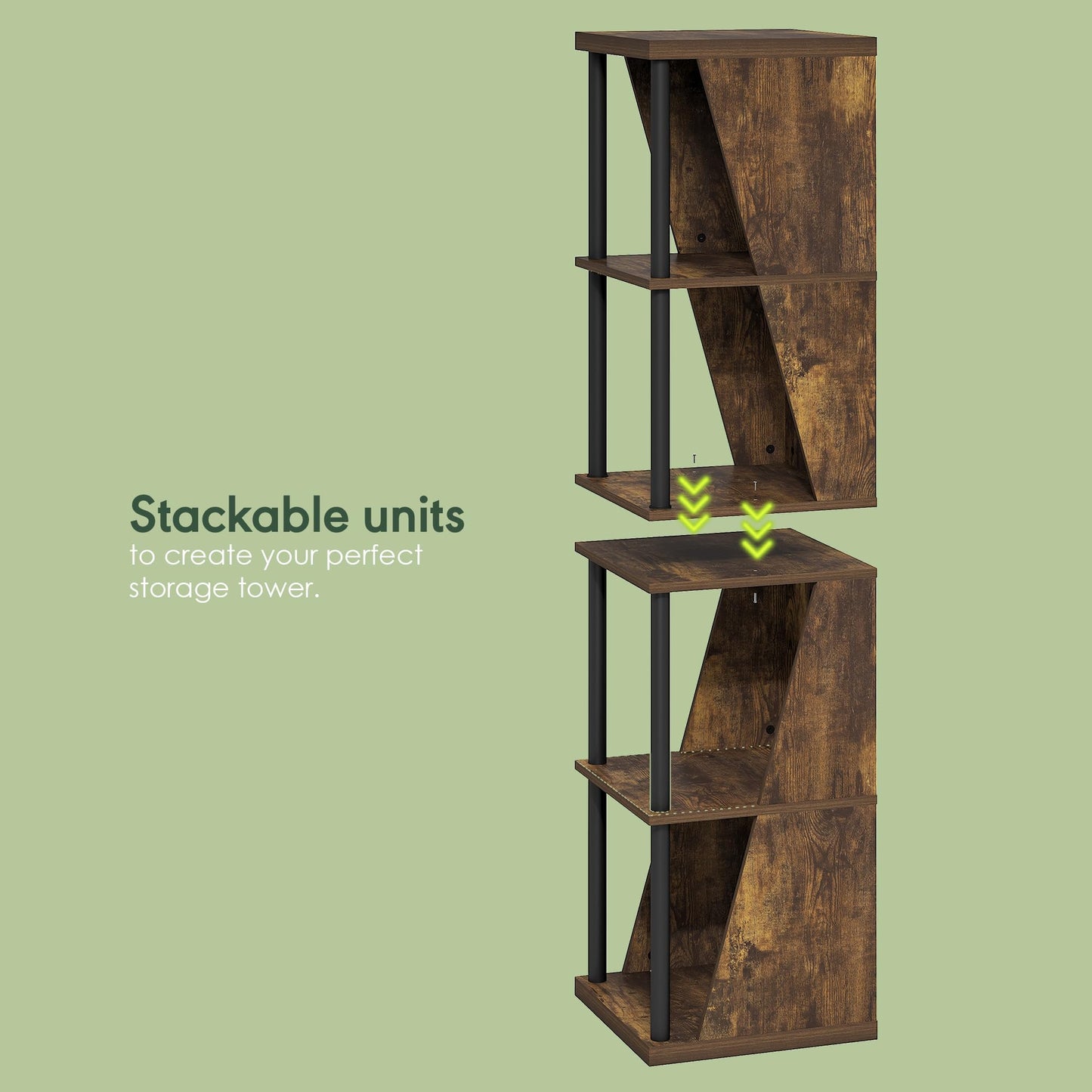 Furinno Flexi Storage Shelf, 4-Cube Corner Shelf, Book Shelf, DIY Stackable & Separable Display Bookcase, for Organization and Storage, for Living Room, Home Office, Amber Pine