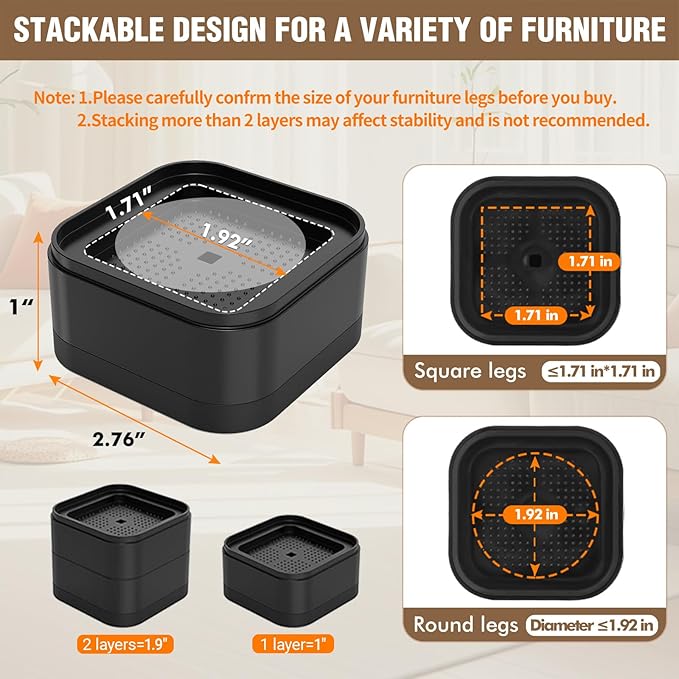 4 Pack Furniture Risers, Ajustable Bed Lifts Rrisers, 1 Inch Stackable Heavy