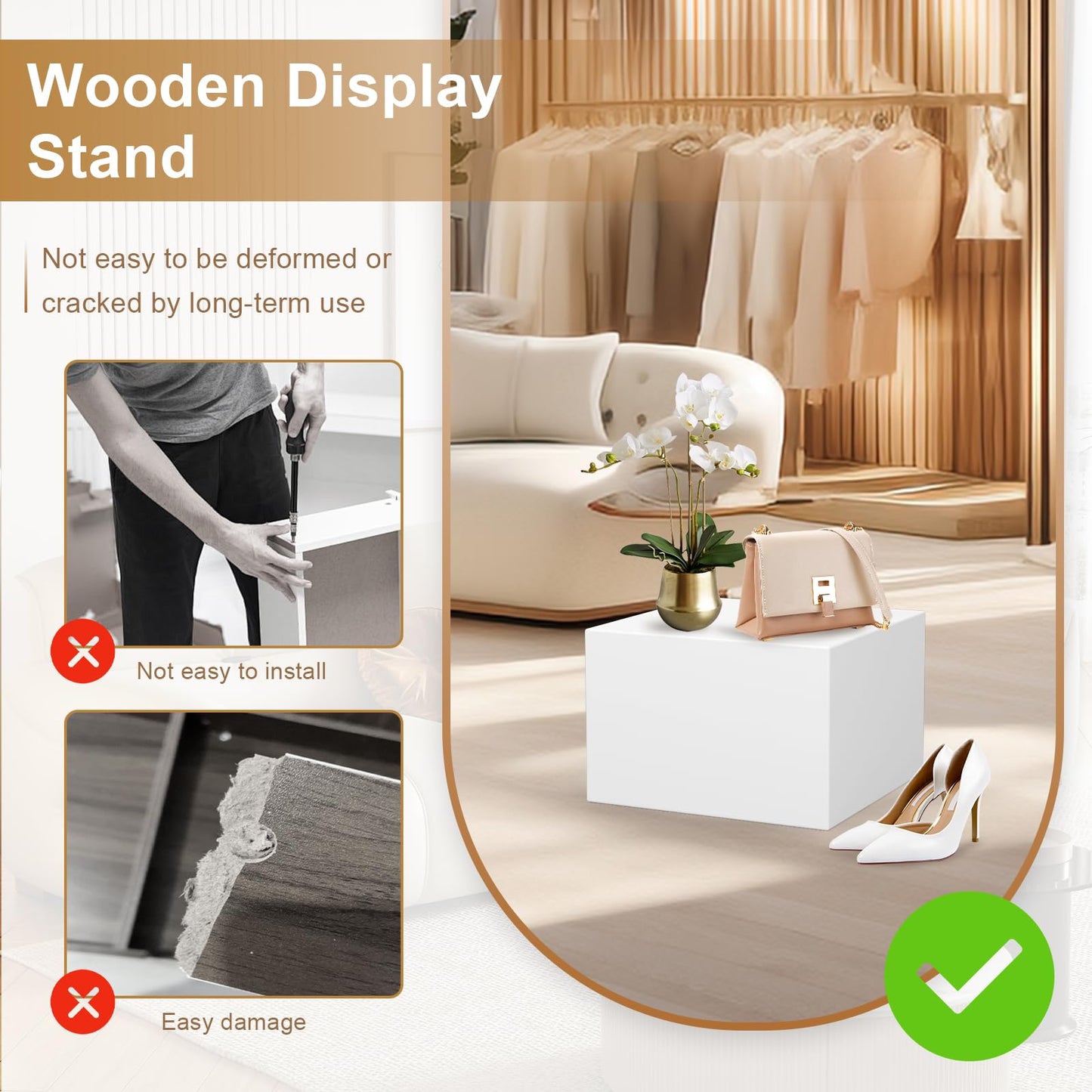 XHKJYSDP Cube Display Pedestal Stand for Bridal Shop, Square White Display Risers Columns, Party Event Decor Platform Base Showcase for Model Jewelry Clothing Shop Home Exhibition (11.8*11.8*7.87in)