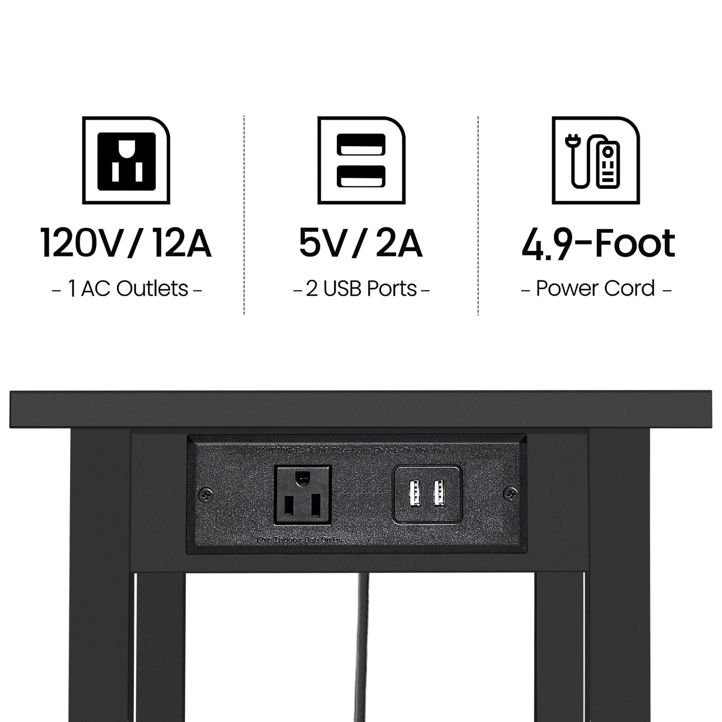 TUTOTAK 2 Tier Printer Stand, Rolling Printer Cart with Power Outlets and USB Ports, Mobile Printer Table with Wheels, for Under Desk, Office, Home, Black PS01BK001