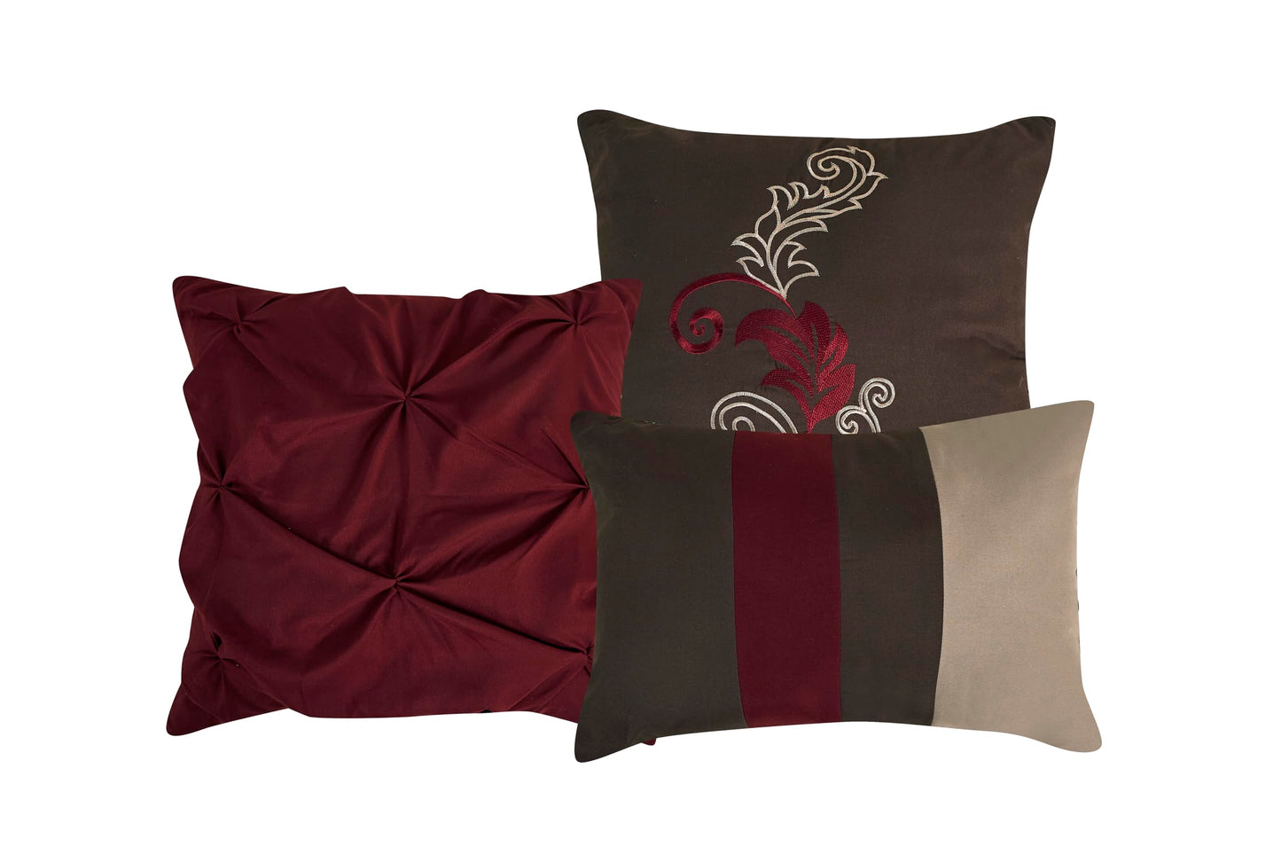 Chezmoi Collection Napa 7-Piece Luxury Leaves Scroll Embroidery Bedding Comforter Set (Queen, Burgundy/Taupe/Brown)