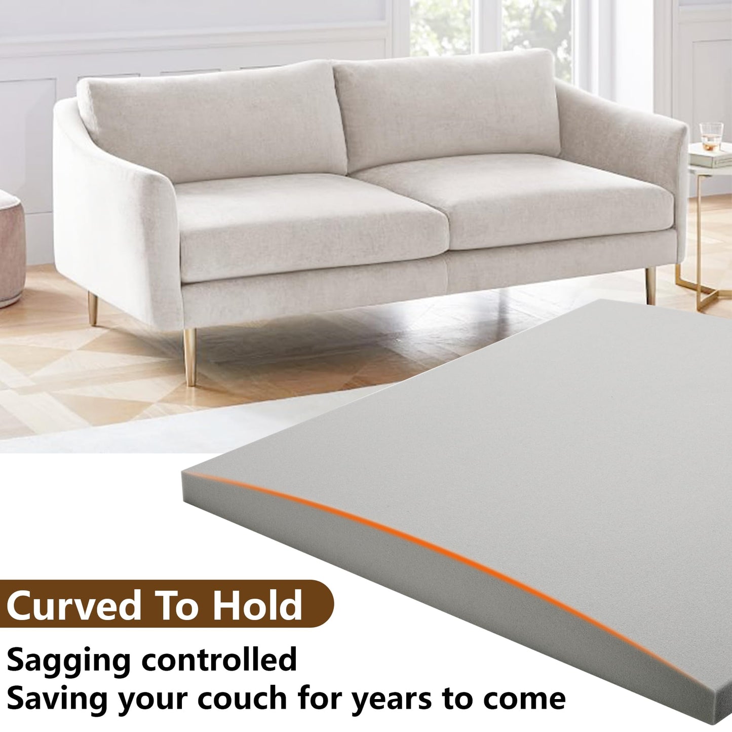 moonoom 22"x22" Couch Cushion Support, Grey Sofa Cushion Sagging Repair, Curved High Density Foam Replacement for Furniture Sagging Seat Sectional Loveseat Chair (3 Pcs)