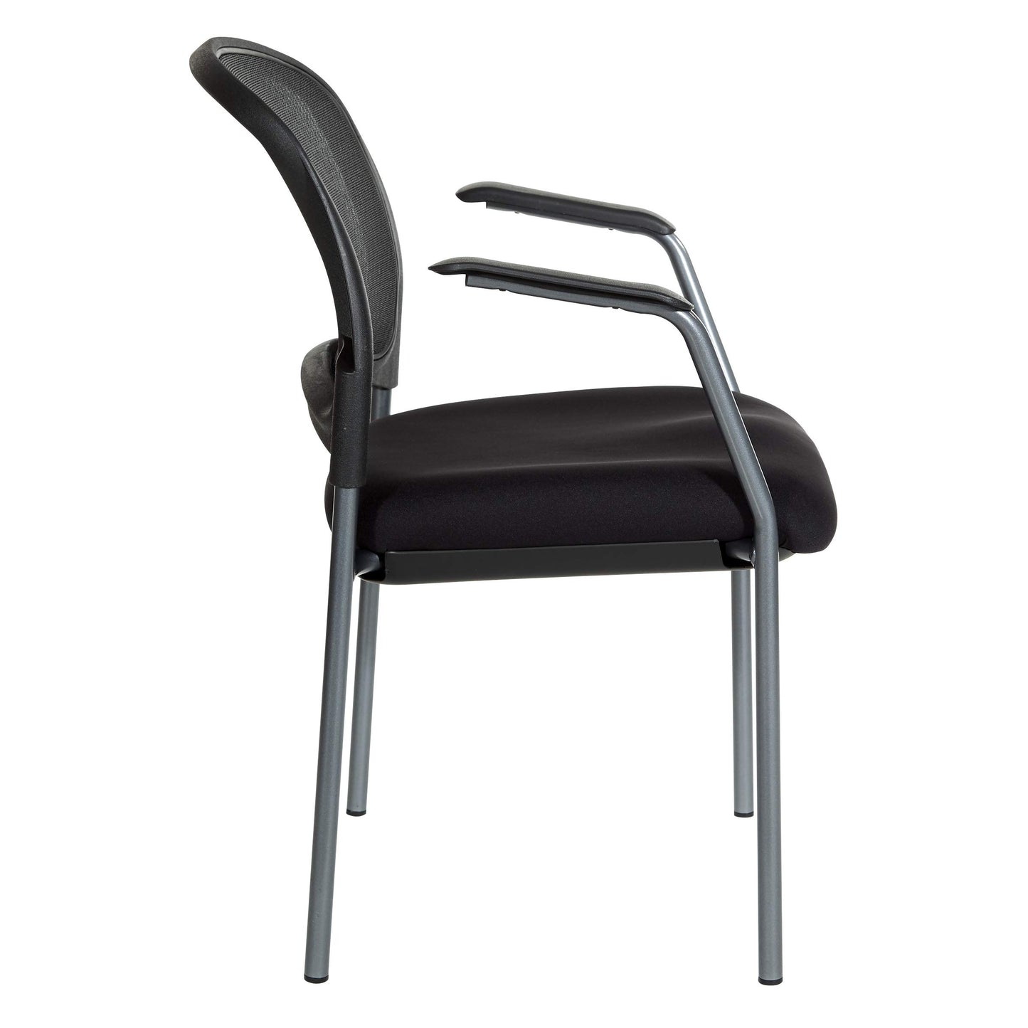 Office Star ProGrid Mesh Back Deluxe Stacking Visitor's Chair with Padded Seat and Titanium Finish Frame, with Armrests, Coal FreeFlex Fabric
