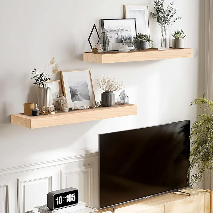 17x8x1.6 inch Floating Shelves Set of 2 – Solid Wood Rustic Wood Wall Mounted