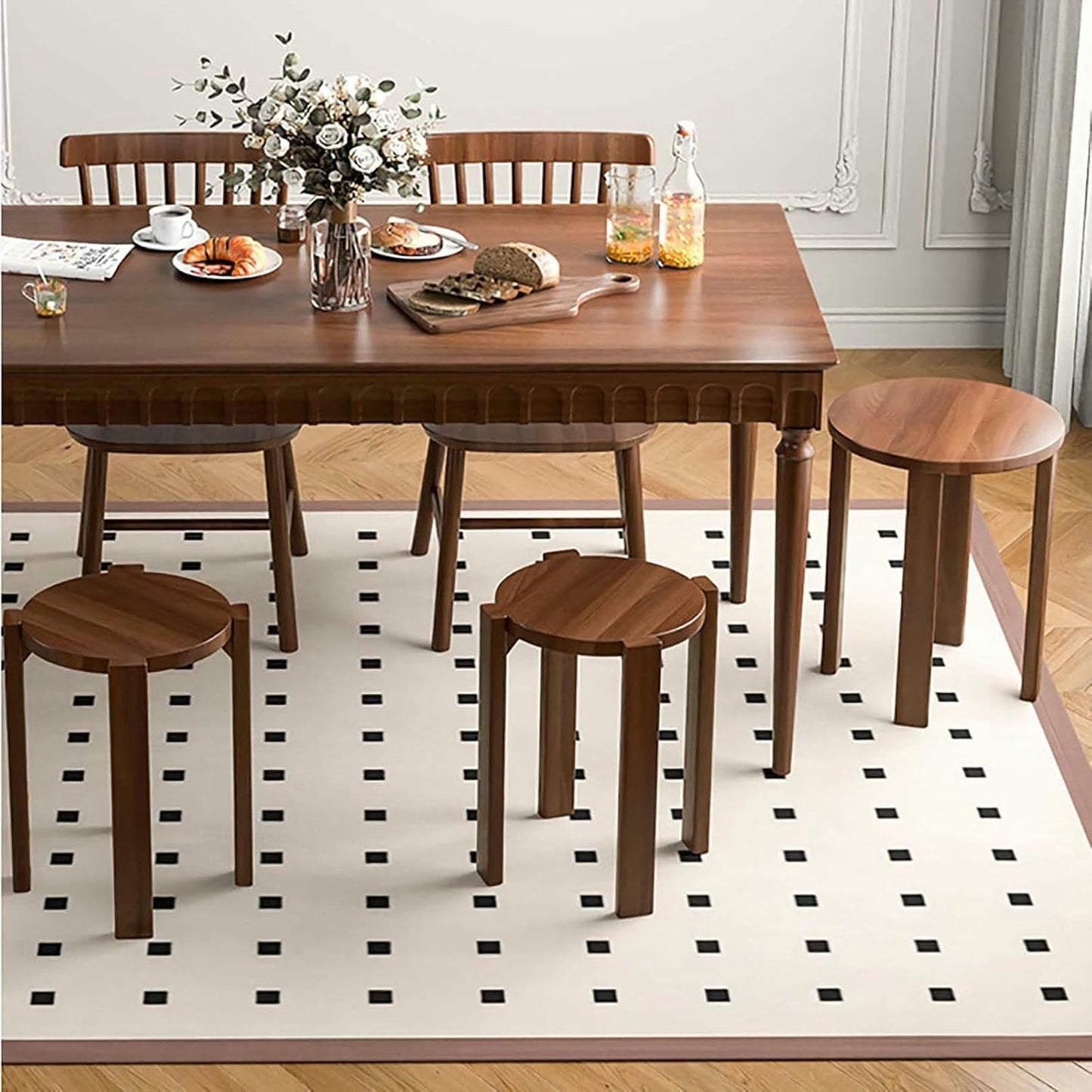 AFLEPCBRQ 4-in-1 Dining Chair,ulti-Use End Table and Chair，Stackable Stools Set of 4,Modern Farmhouse Side End Tables,One Piece for Two Purposes Stackable Stools