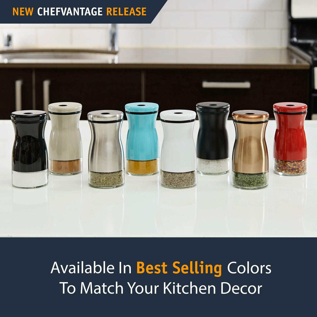 Salt and Pepper Shakers Set with Adjustable Pour Holes by CHEFVANTAGE - White