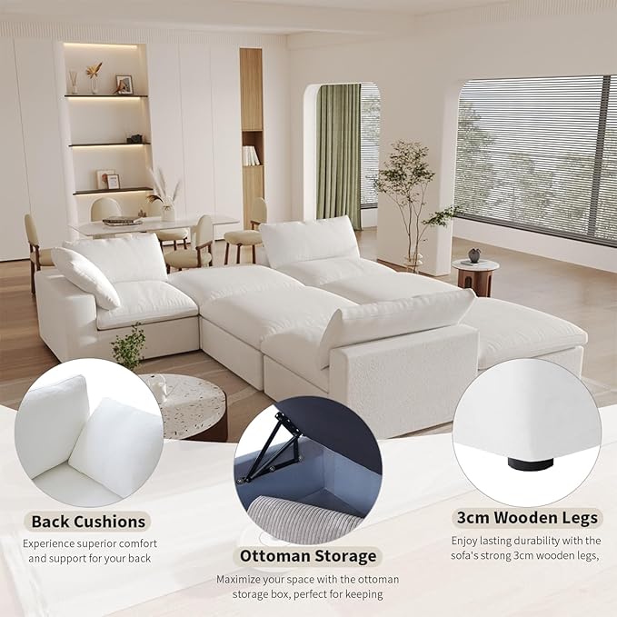 Cloud Couch Modular Sectional Sofa, Oversized 8 Seater Sofa, 160.6" U Shaped