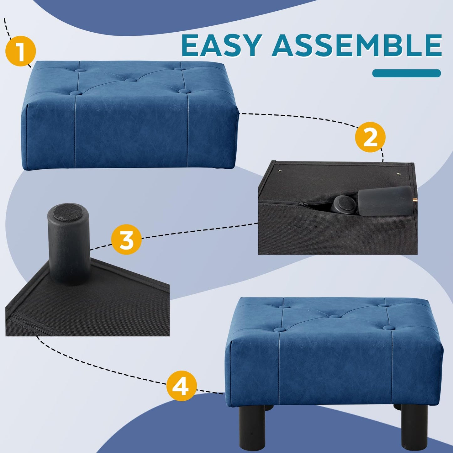 FIMIVIBI Small Foot Stool Ottoman, Faux Leather Footstool Ottoman Foot Rest for Couch, Rectangle Footstools and Ottomans Small for Living Room, Entryway and Bedroom (Blue)
