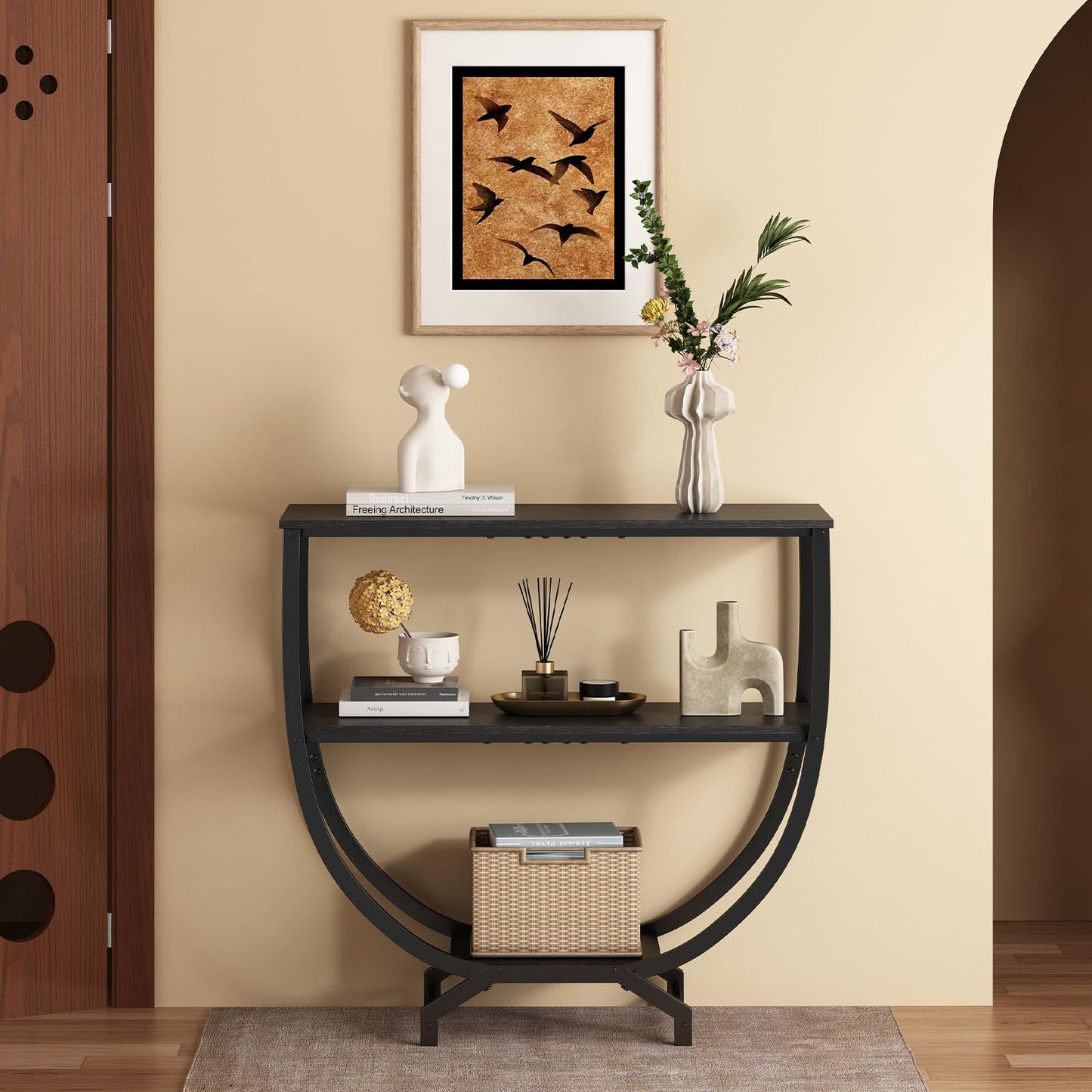 GILLAS 3 Tier Console Tables, 30" Height Entryway Table, Sofa Table Behind Couch Table, Industrial Entryway Furniture Entry Way Table with Storage for Living Room, Hallway, Entrance, Rustic Black
