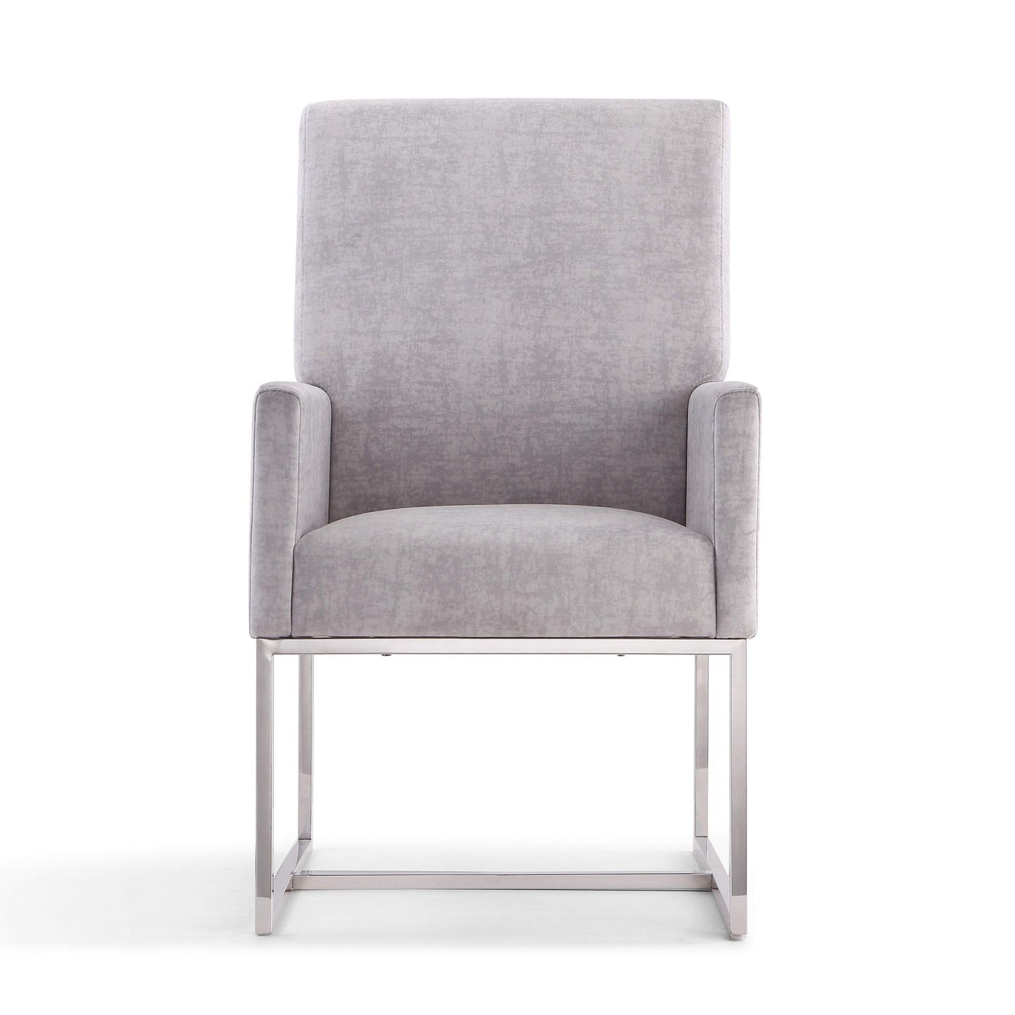 Manhattan Comfort Element Velvet Dining Chair with Polished Chrome Frame, Luxurious Modern Design, High Back and Armrests, Upholstered Accent Armchair, Fully Assembled, Set of 1, Grey