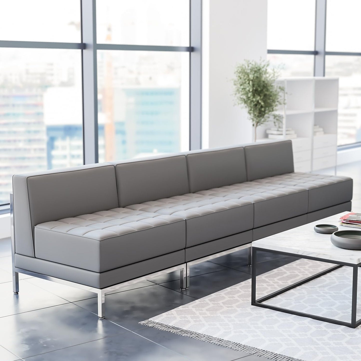 Flash Furniture HERCULES Imagination Series 4 Piece Gray LeatherSoft Waiting Room Lounge Set - Reception Bench