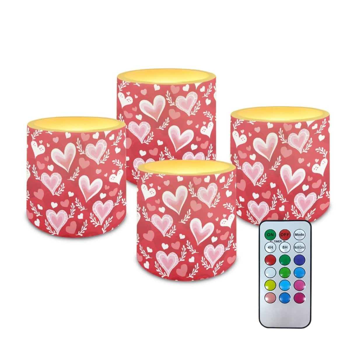 Merkmak Flickering Flameless Candles with Remote Battery Operated Candles with Timer Valentine's Day Red Heart Leaves Print LED Pillar Tea Lights for Indoor Outdoor Banquet Wedding Home Decor