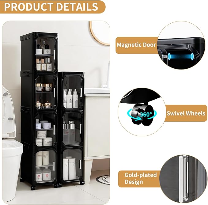 4-Tier Tall Narrow Storage Cabinet, Slim Bathroom Storage Cabinet