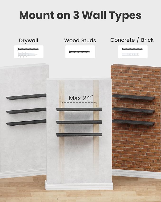 AMADA HOMEFURNISHING 47.2" L Floating Shelves, Wall Shelves Set of 3