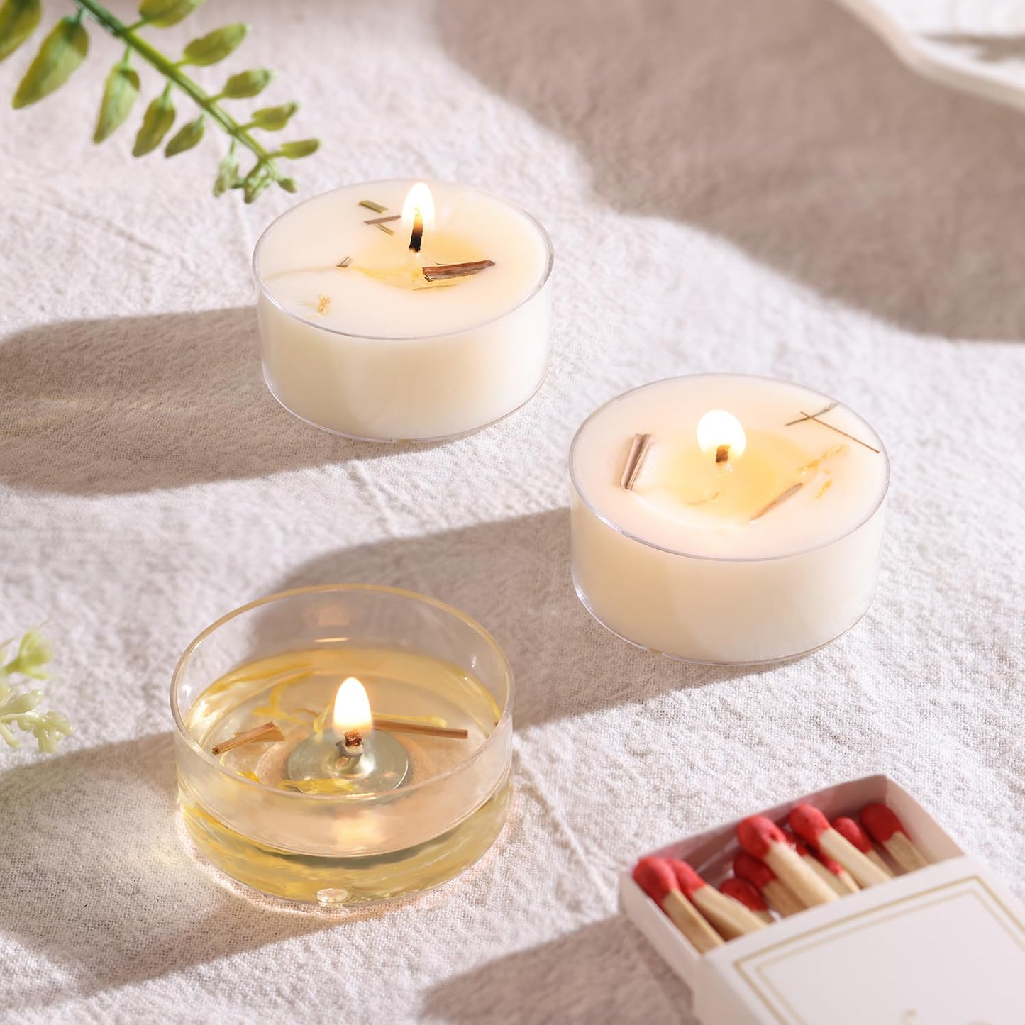 Citronella Tea Light Candles Outdoor, 48 Pack- Extended 4-5h Clear Cup Scented Tealight Candles with Handmade Floral Surface, 100% Natural Palm Wax Tealights Smokeless for Patio, Summer, Indoor