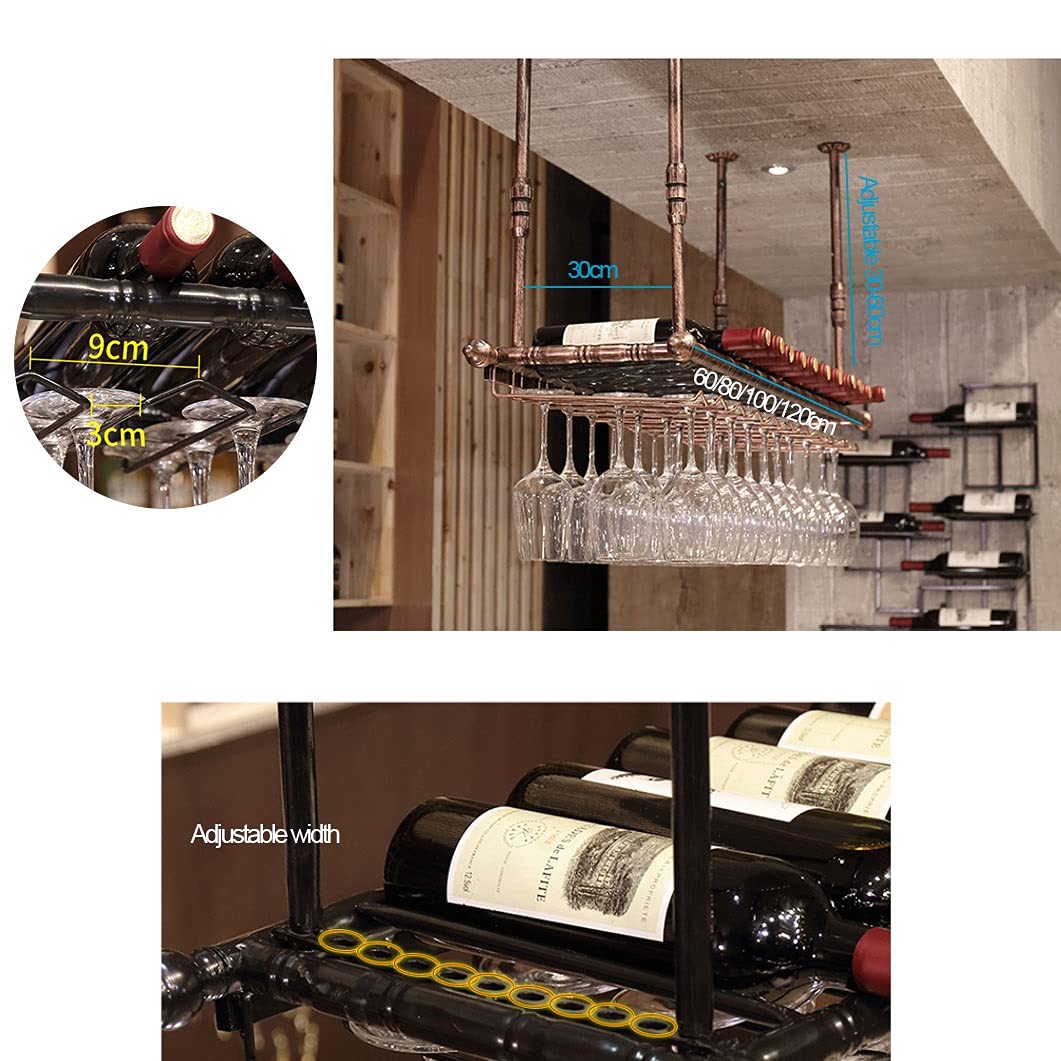 QWBDNMQP Ceiling Wine Glass Rack, Hanging Wine Bottle Rack, Height Adjustable Hanging Wine Rack Cabinet, Bottle Holder Perfect for Bar Cafe Kitchen Storage Decorate Shelves (Size : 60x30cm