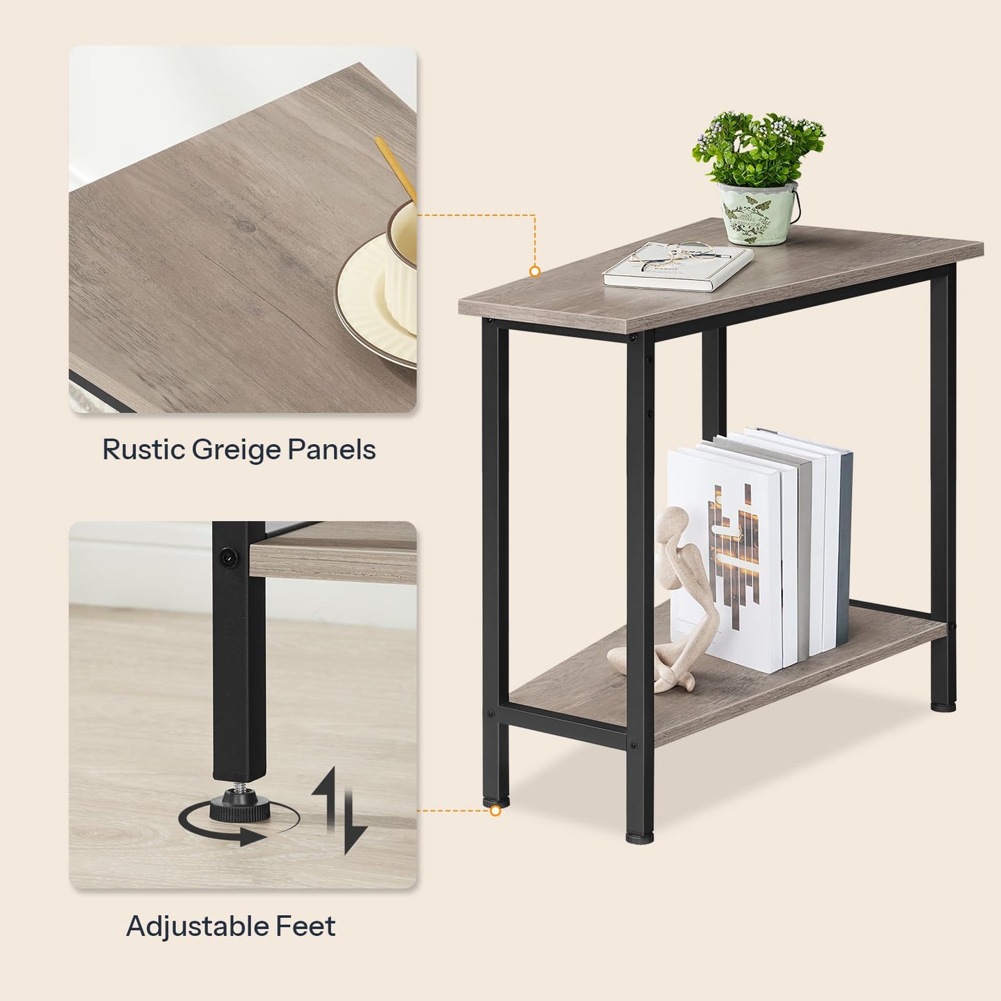 HOOBRO Wedge End Table, Recliner Wedge Side Table with Storage, Industrial Triangle Accent Table for Small Space, Corner, Living Room, Apartment, Greige BG64BZ01G1