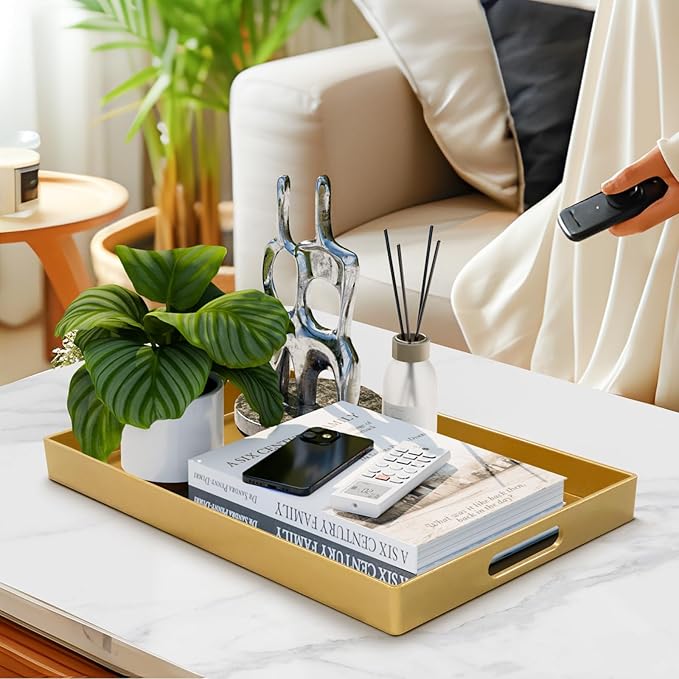 MAONAME Gold Decorative Tray for Coffee Table, Modern Serving Tray