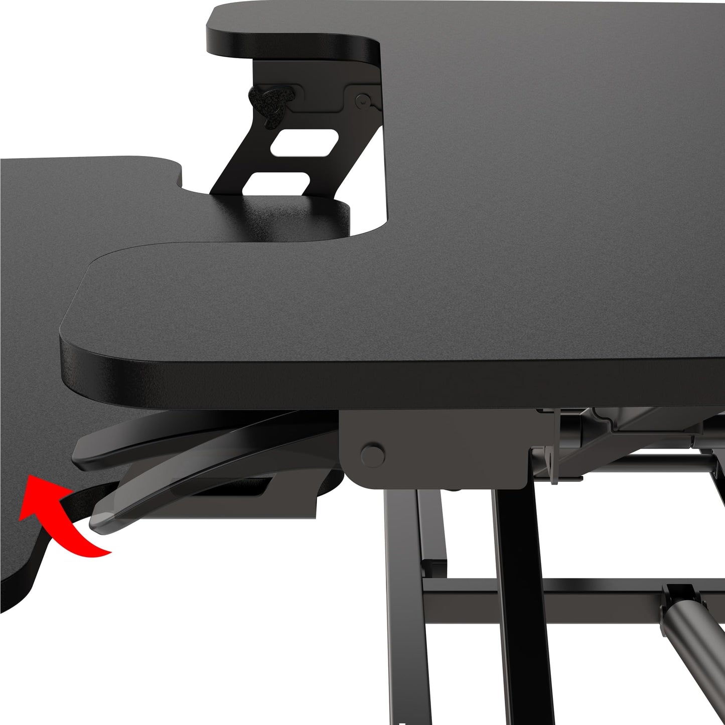 Realspace® P10 Pneumatic Standing Desk Riser Converter with Keyboard Tray, 20"H x 31-1/2"W x 25"D, Black