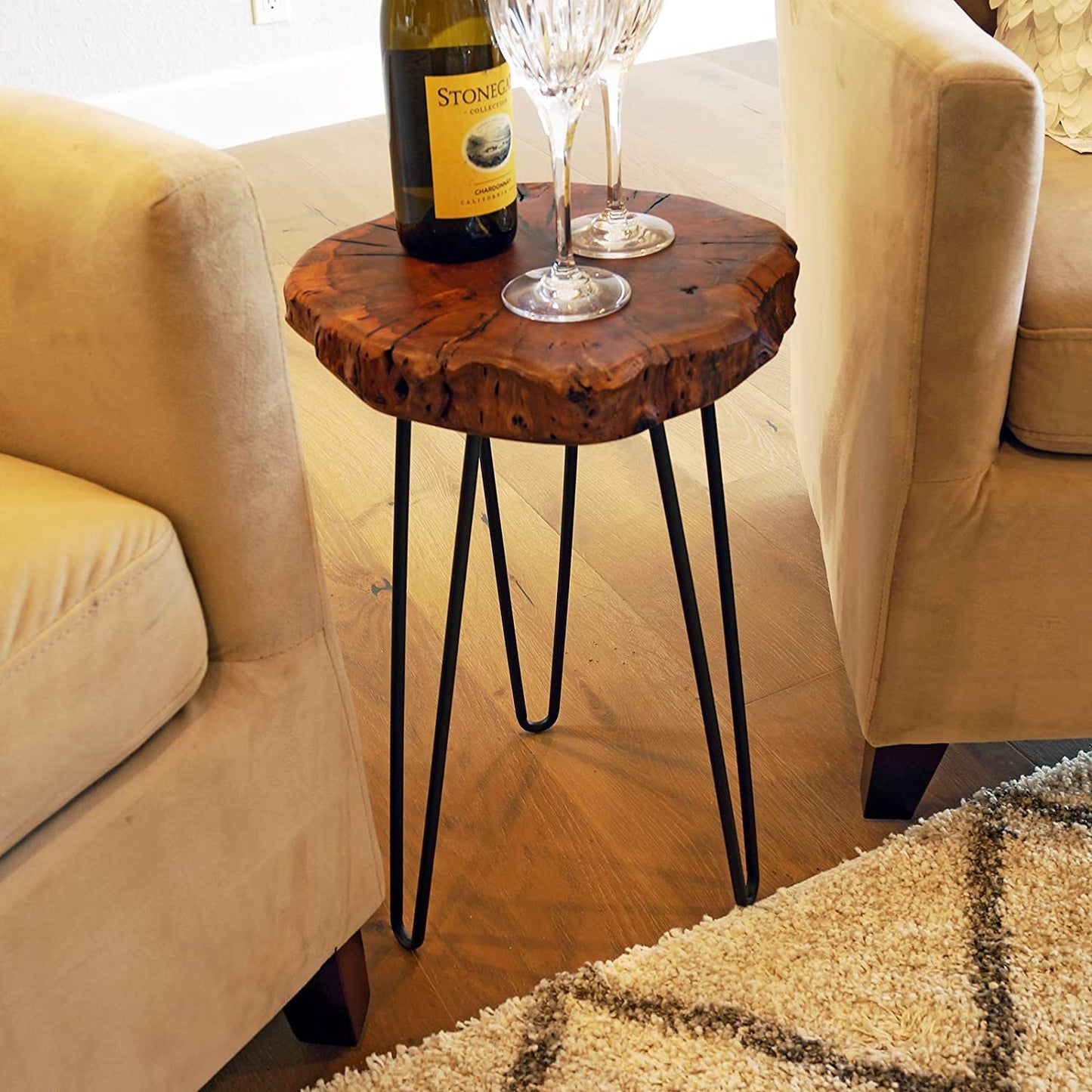 WELLAND Unique Shape Date Tree End Table Live Edge Side Table Plant Stand for Living Room Bedroom Home Office Patio 13" W x 12" D x 16" H