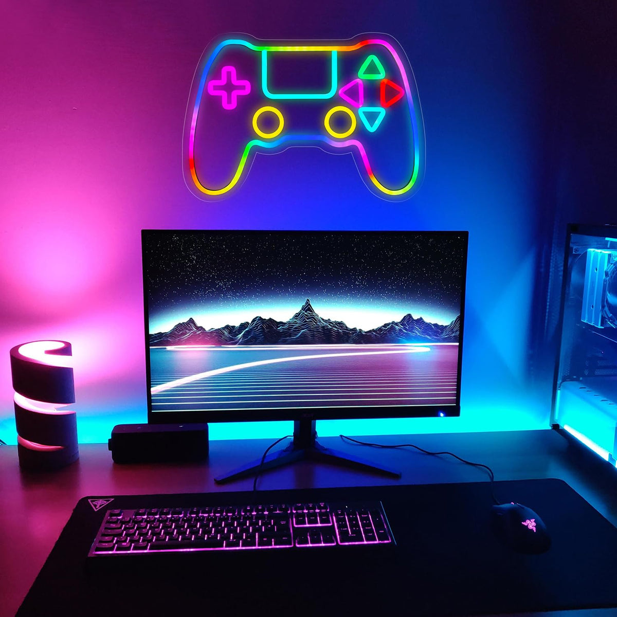 Qusea Gamer Neon Sign Gamepad Shaped RGB LED Neon Lights Gaming Sign USB Powered Game Gift for Boys Bedroom Gamer Room Wall Decor