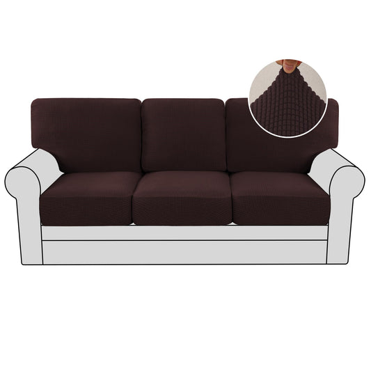 H.VERSAILTEX Multi-Pieces Sofa Slipcovers for 3 Seat Cushion Couch High Stretch Couch Cushion Covers Jacquard Textured Twill Fabric(3 Seat Covers Plus 3 Back Cushion Covers, Chocolate)