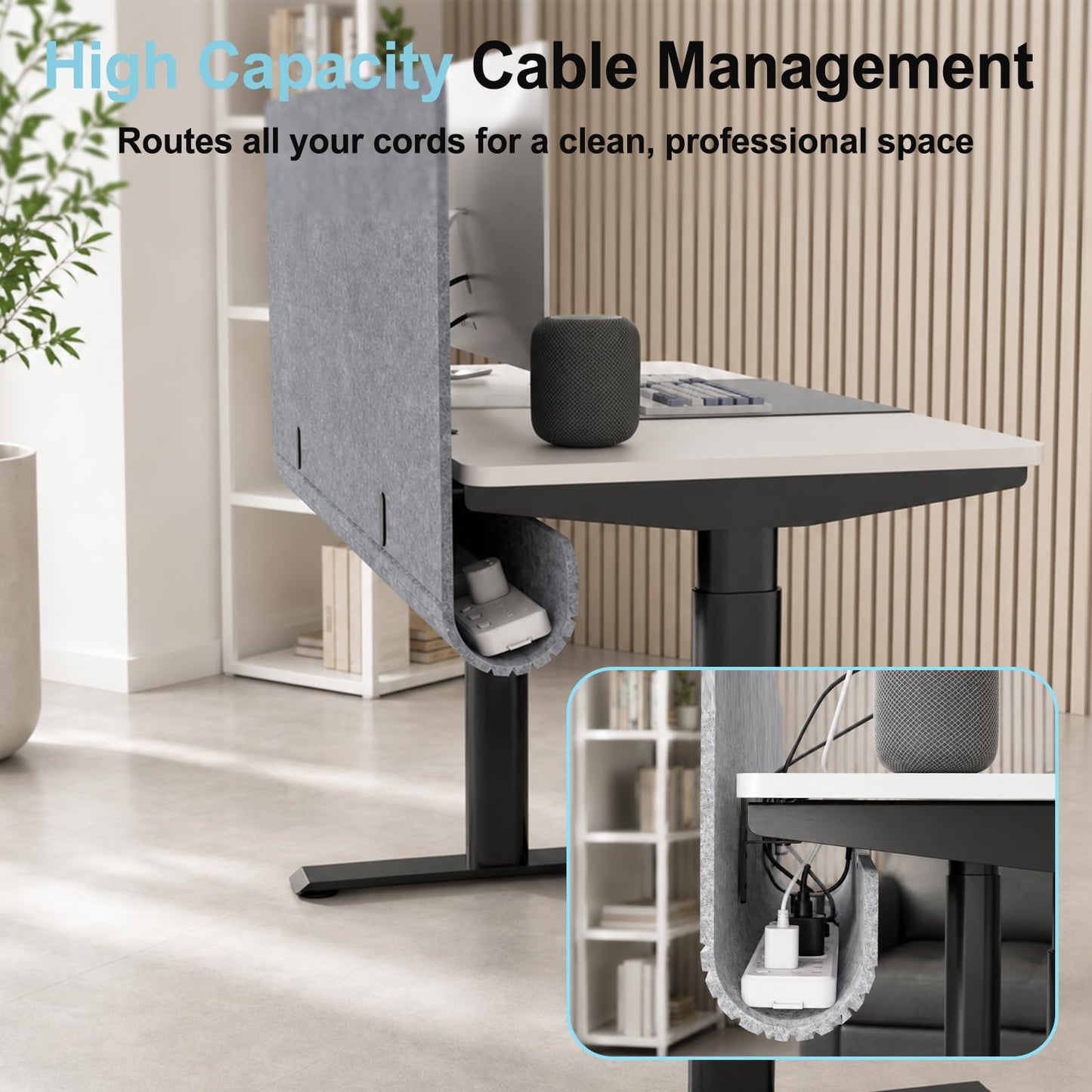 ERGO COLLECT Desk Privacy Panel with Wire Management, 47.2 x 22.5 inch Sound Absorbing Felt Cubicle Desk Divider with Hidden Cord Organizer, Clamp or Screw Mount, Acoustic Partition for Office & Home