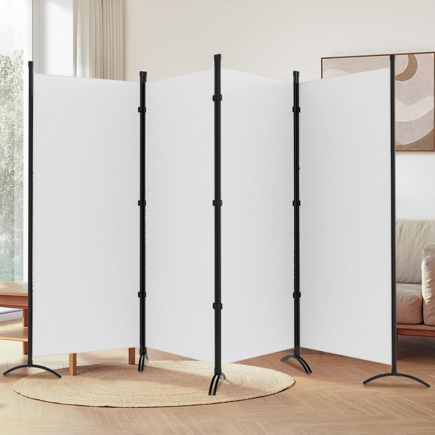Room Divider, 6FT Tall Folding Partition Room Dividers 4 Panel, Portable and Freestanding Room Divider Screen Wall Divider for Home and Office, White