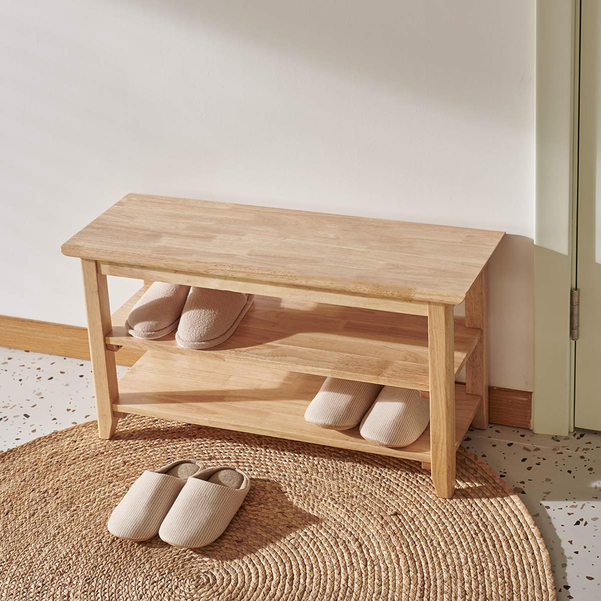XKZG Shoe Storage Bench Wooden Shoe Rack Bench Simple Style Wood Entryway Bench (Natural,31.5")