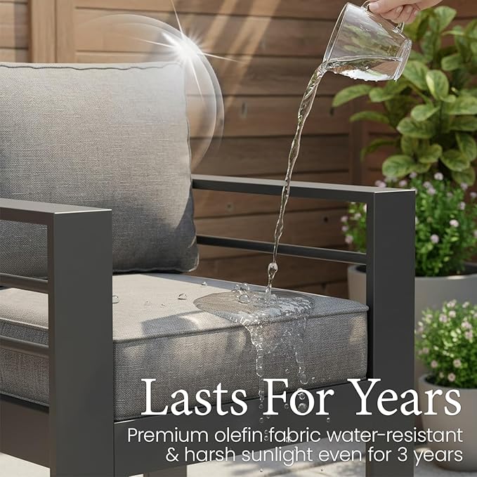 LayinSun Outdoor Aluminum Furniture Set, 5 Pieces Patio Sectional Conversation