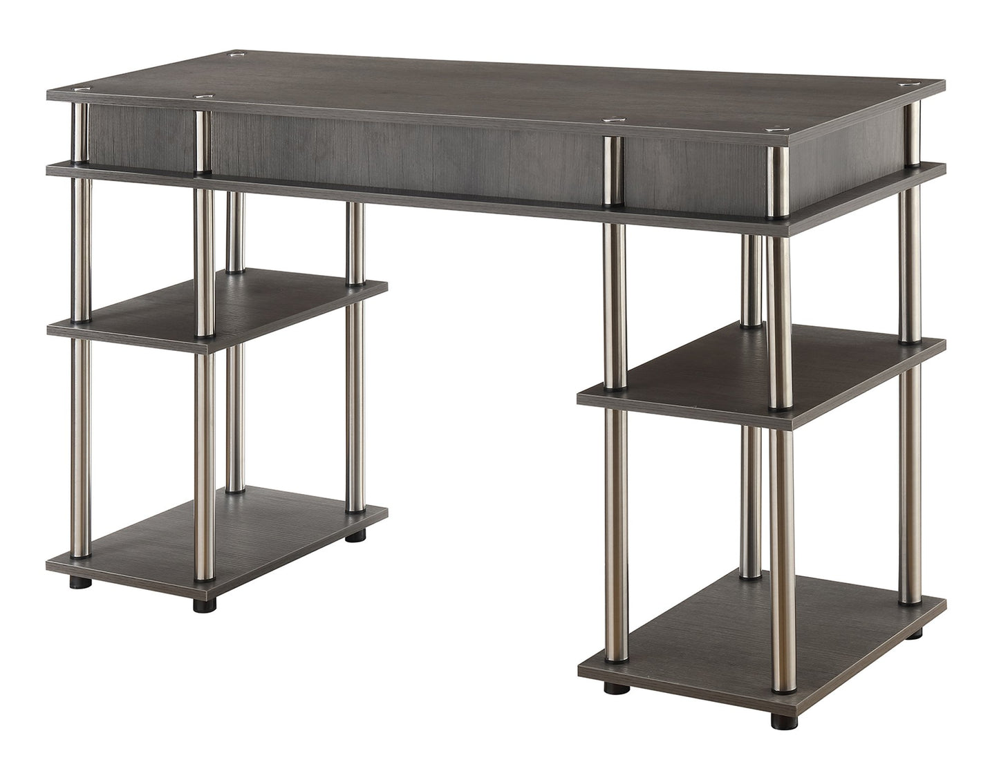 Convenience Concepts Designs2Go No Tools Desk Home Office Desk with Shelves, Corner Shelf Vanity Desk Computer Desk Nail Table for Nail Tech - 47.25" L x 15.75" W x 30" H, Charcoal Gray