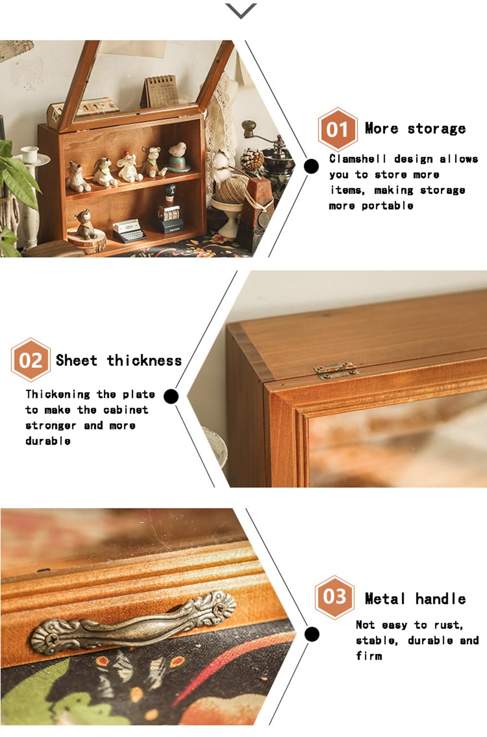 RZGZKLSH Pine Wood 2-Tier Curio Shadow Box Wall & Tabletop Display Cabinet