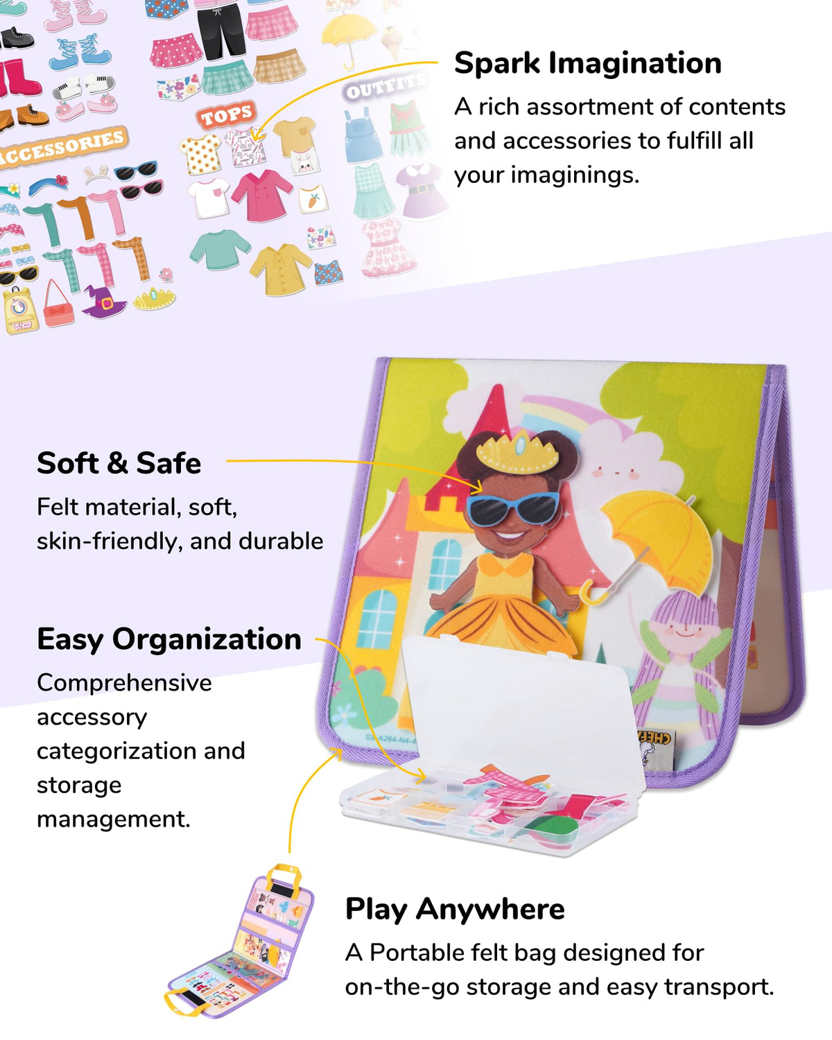 CHEFAN Felt Dress-Up Dolls Set, Pretend Play Dress Up Game with Felt Board, Outfit and Accessory Pieces, Preschool Graduation Gift for Girls Age 3+