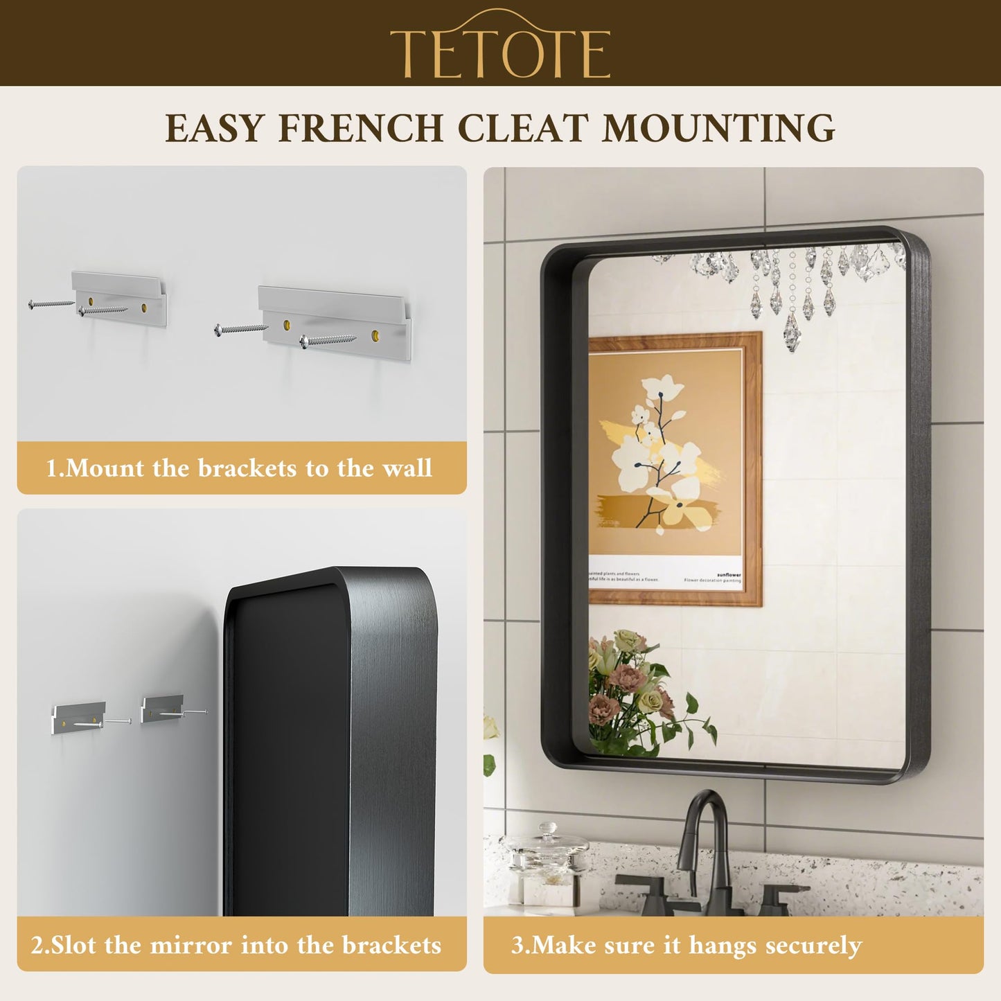 TETOTE 40 x 30 White Frame Mirror for Bathroom Metal Frame Wall Mounted Rectangle Mirror for Vanity with Sandy Textured Surface(Horizontal/Vertical)