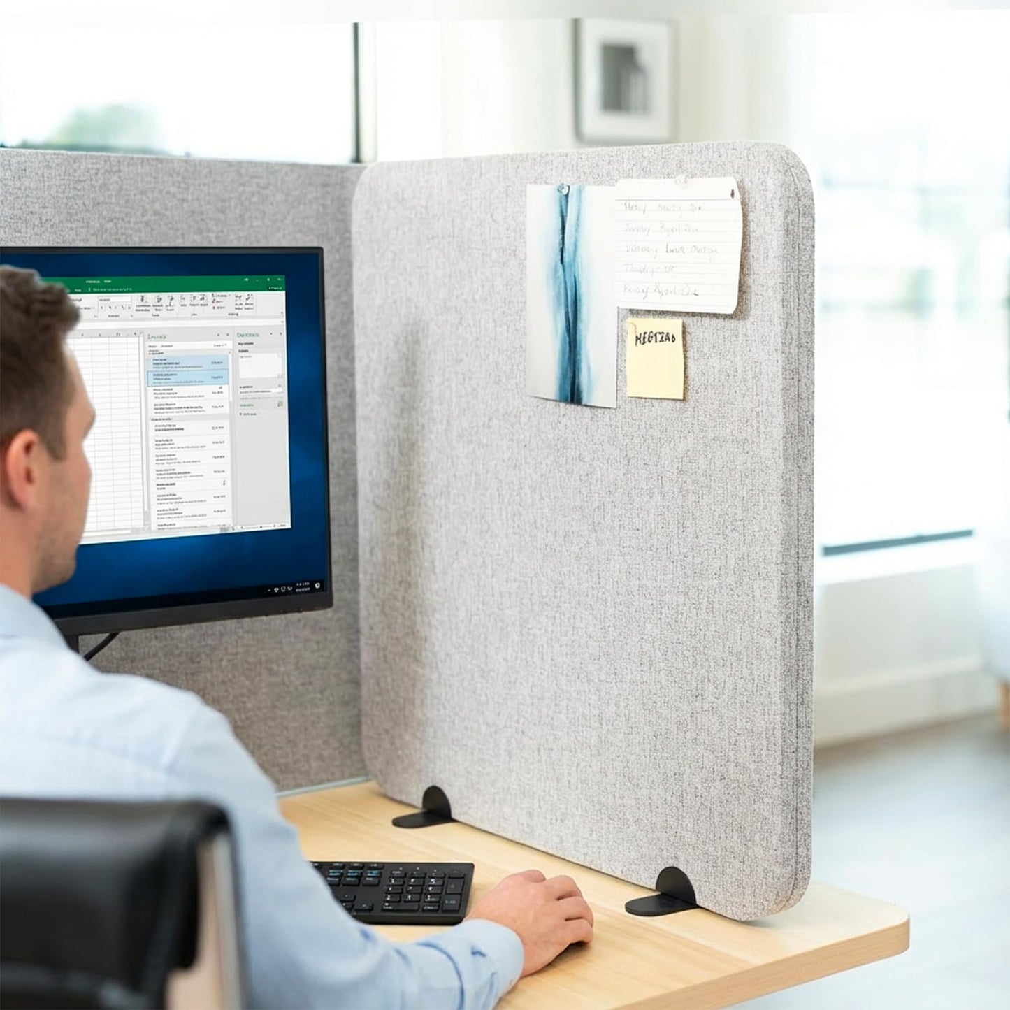 VIVO Gray Freestanding 24 x 24 inch Privacy Panel, Sound Absorbing Cubicle Desk Divider, Acoustic Partition, PP-1-V024G-S
