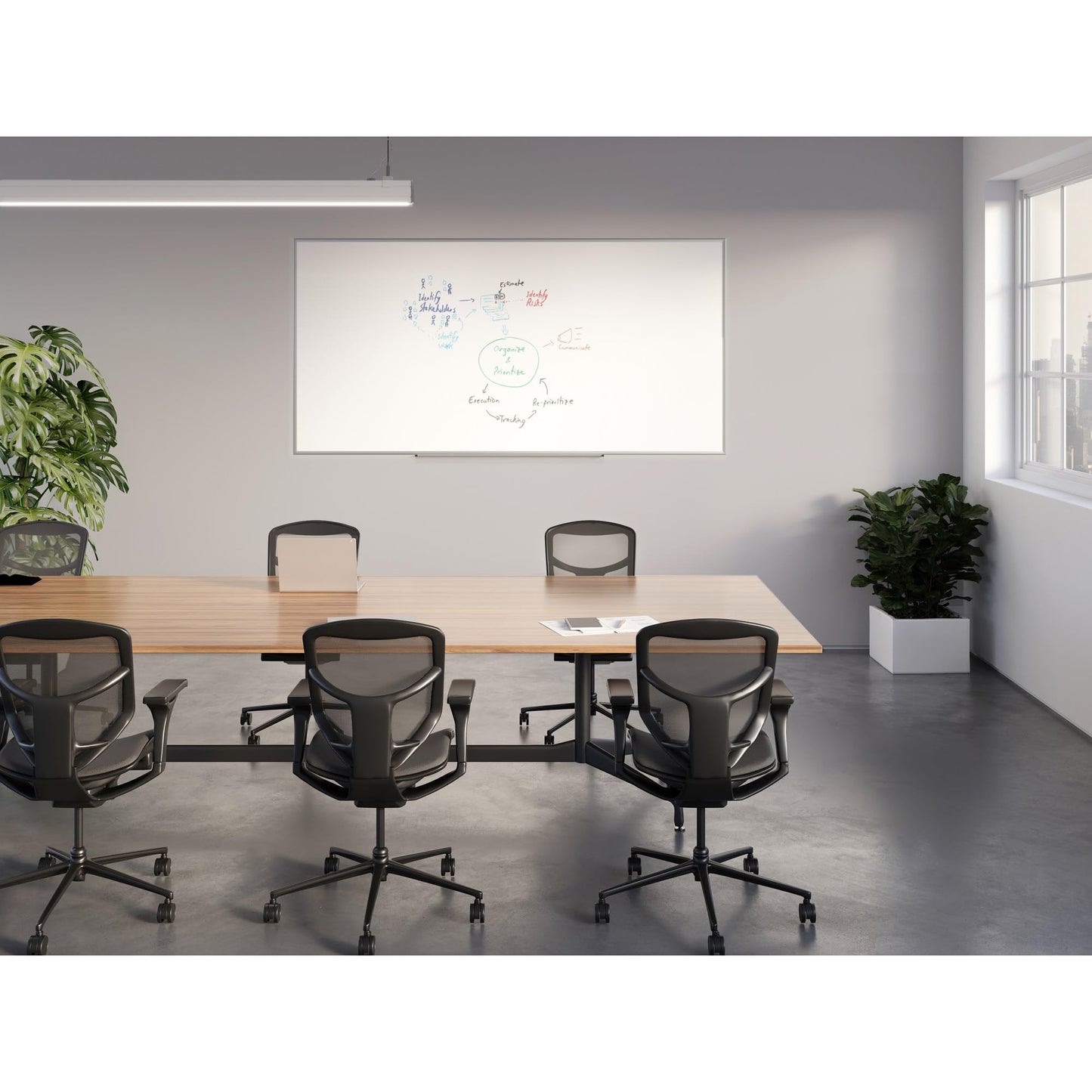 WorkPro™ Porcelain Magnetic Dry-Erase Whiteboard, 48" x 96", Aluminum Frame with Titanium Finish