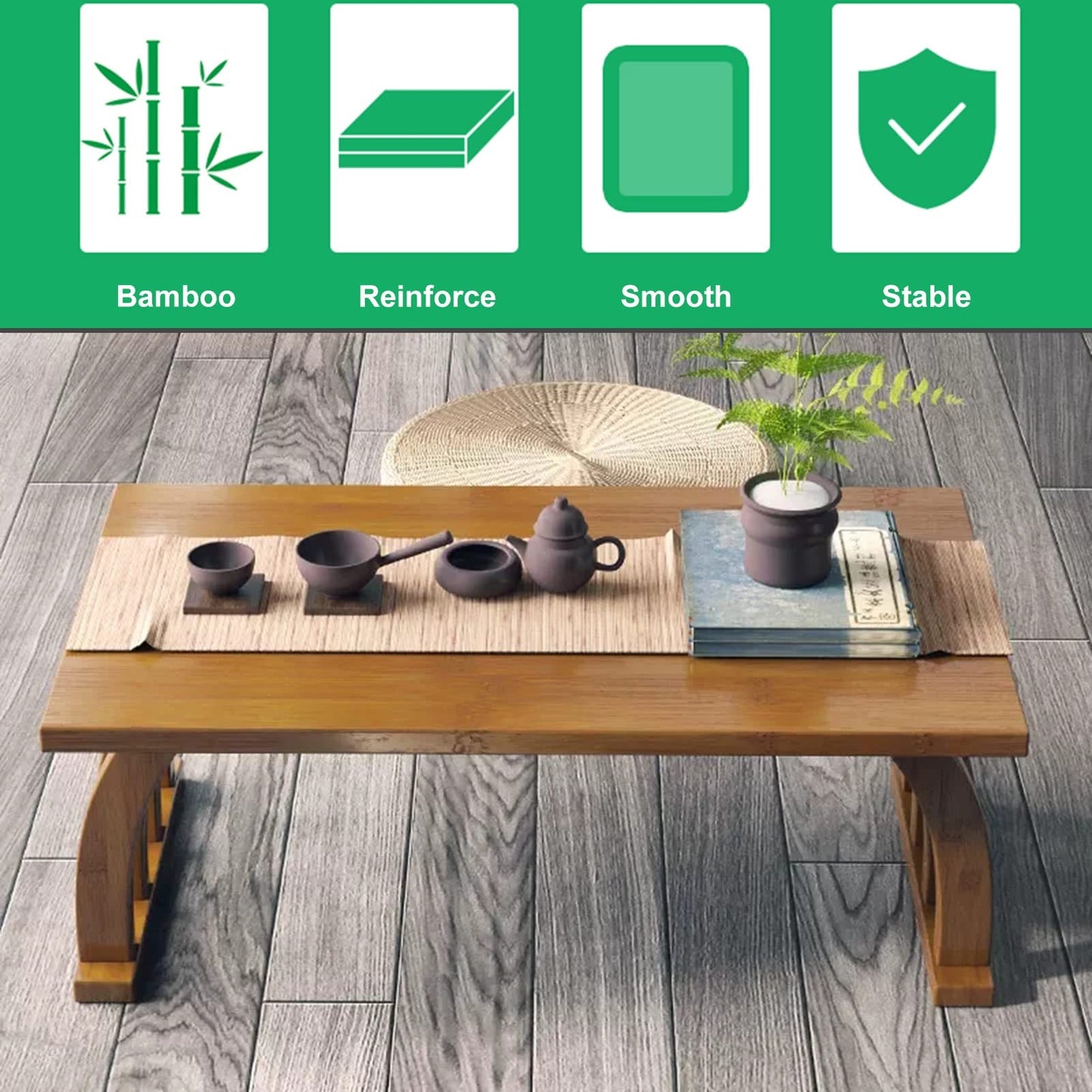 GHHDPXM Japanese Style Low Table Coffee Table Living Room Zen Floating Window Cocktail Table Brown 80x37x31cm