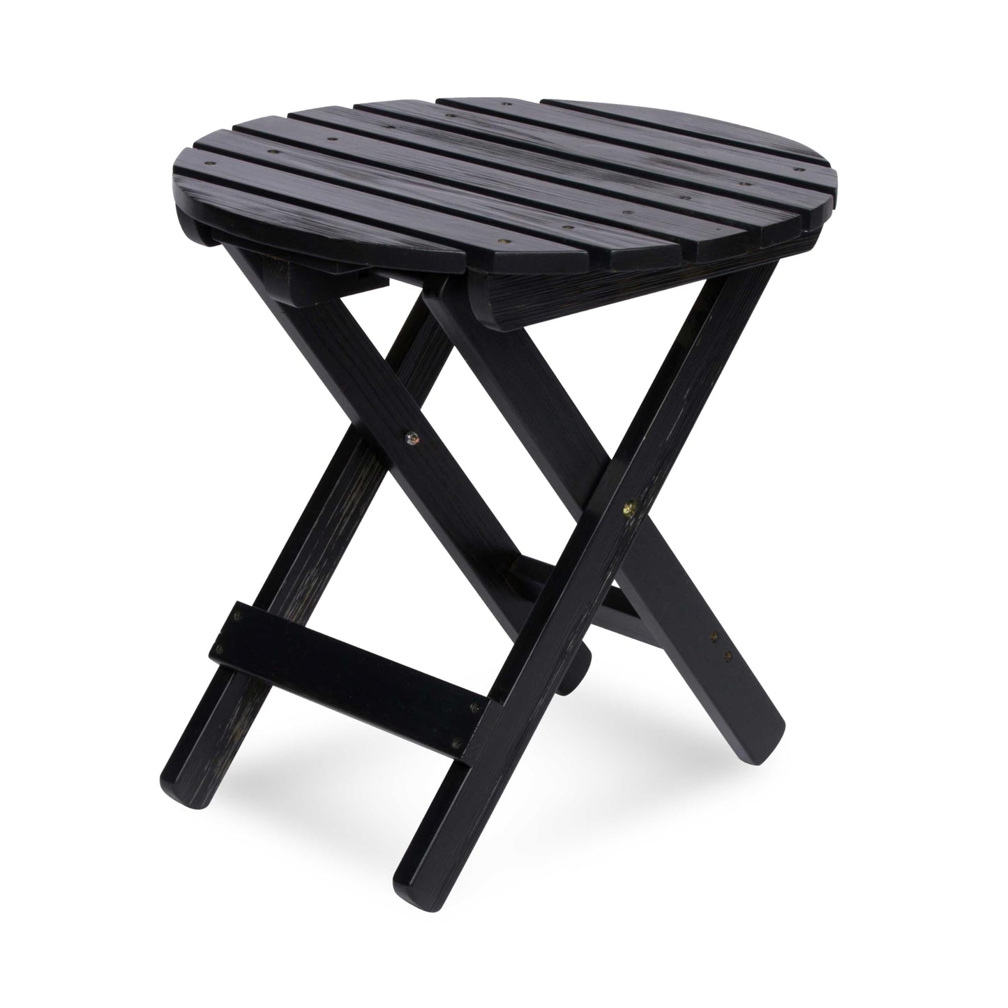 Shine Company Round Wooden Folding Solid Wood Side Table, Outdoor Adirondack Small Patio Table, Black