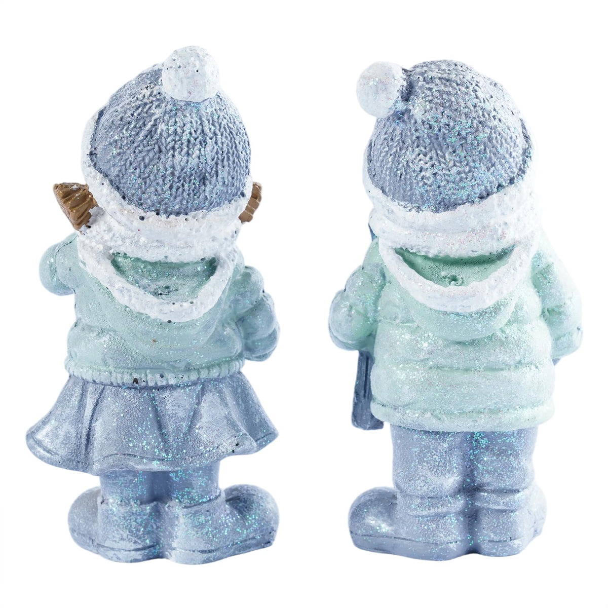 Brizoria Miniature People Figurines Set of 2 Glitter Resin Boy and Girl Winter Decorations for Home Indoor Tabletop Mantel Shelf Cute Christmas Home Decor Small Tiny People Figurines