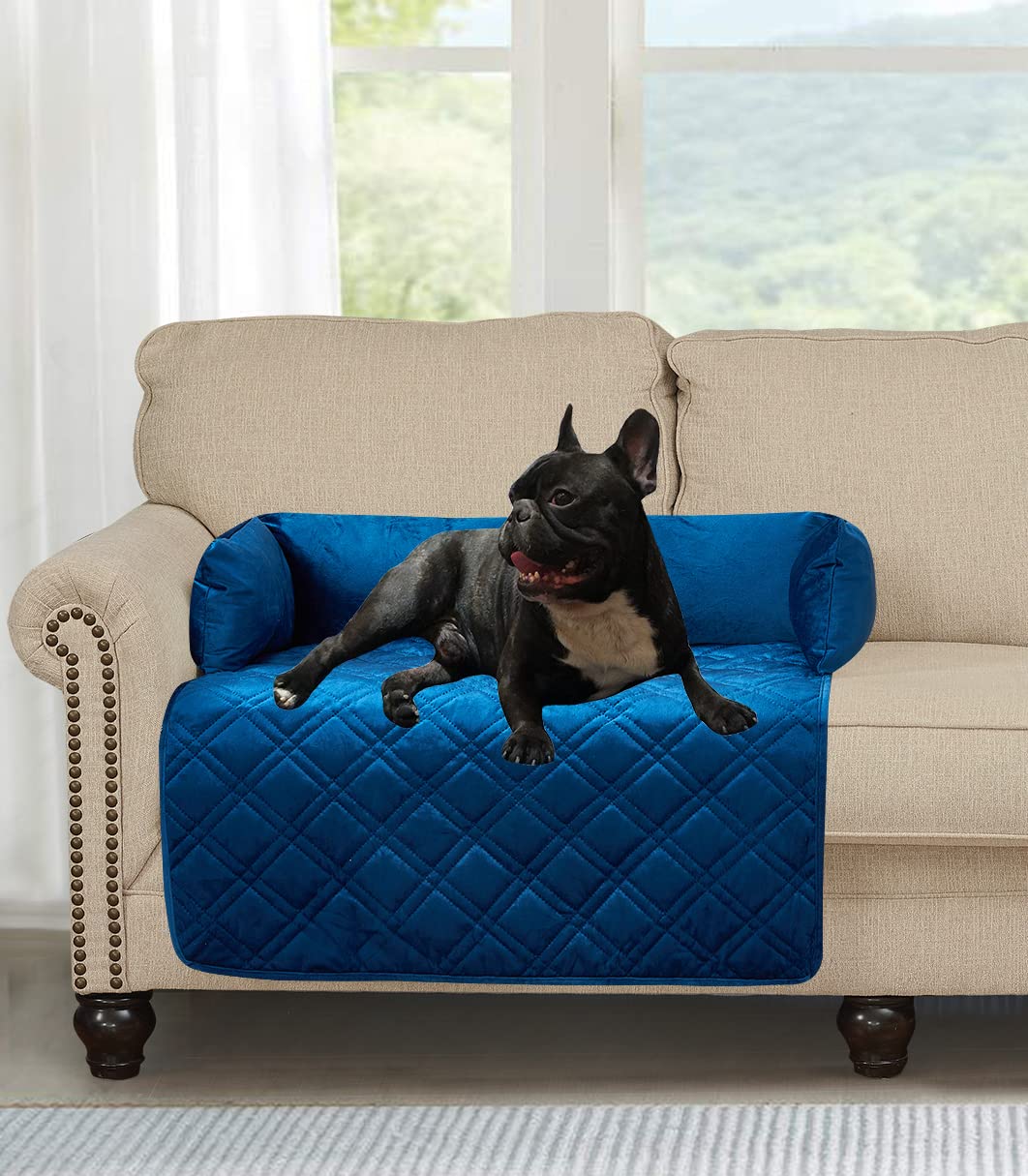 Brilliant Sunshine Premium Calming Dog Bed Mat, Silky Velvet, Removable Washable Cover, Cushion Protector and Couch Covers for Dogs, Pets, Cats, Medium, Dark Blue