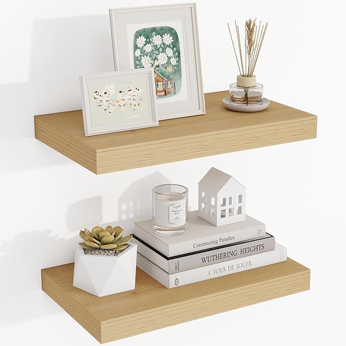 Acovy 16 Inch Floating Shelves, 3D Textured Wood Grain, Wooden Shelves