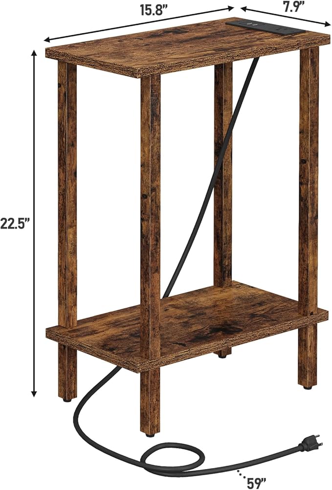 TUTOTAK Small End Table with Charging Station, Narrow Side Table with USB Ports